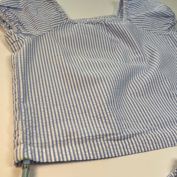 Crewcuts Girls Cotton Blue and White Striped Top and Skirt Set Sz 6-7 - Picture 4 of 5